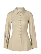 Malina Joan Tailored Fitted Button Shirt Beige