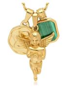 Nialaya Men's Gold Talisman Necklace With Angel And Malachite Pendant ...