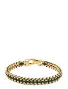 Nialaya Men's Green Woven 8Mm Box Chain Bracelet In Gold Guld