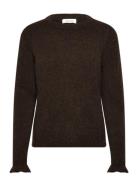 Selected Slflulu Ls Knit Frill Cuff O-Neck Noos Brun