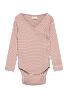 Petit Piao Ppdian Body L/S Fold Over Stripe Nb Rosa