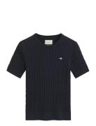 GANT Stretch Cotton Cable Ss C-Neck Marinblå