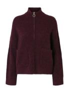 Selected Slfsia Ras Ls Knit Zipper Cardigan Noos Burgundy