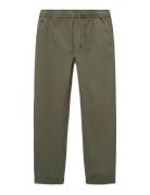 Mango Elastic Waist Trousers Khaki Green