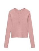 Mango Ribbed Sweater With Buttons Rosa