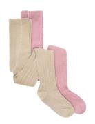 Minymo 2-Pack Stockings W. Pattern Rosa