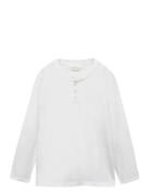 Mango Long Sleeve Cotton T-Shirt Vit
