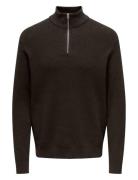 ONLY & SONS Onsphil Reg 12 Struc Half Zip Knit Noos Brun
