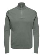 ONLY & SONS Onsphil Reg 12 Struc Half Zip Knit Noos Grå