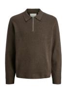 Jack & J S Jprblamilano Stitch Knit Zip Polo Sn Brun