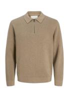 Jack & J S Jprblamilano Stitch Knit Zip Polo Sn Beige