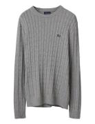 Lexington Clothing Cotton Cable Knitted Sweater Grå