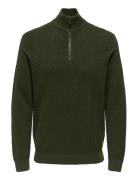 ONLY & SONS Onsmace Reg Herringb Half Zip Knit Ns Khaki Green