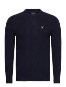 Lyle & Scott Ribbed Cable Knit Jumper Marinblå