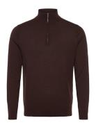 Selected Slhtray Ls Knit Merino Half Zip Noos Brun