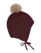 Minymo Hat W. Detachable Fake Fur Röd