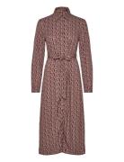 GANT Belted G Print Shirt Dress Burgundy