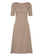 Lauren Ralph Lauren Striped Stretch Cotton Midi Dress Beige