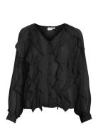 Vila Vimitalla V-Neck L/S Flounce Shirt Svart