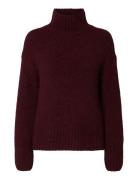 Selected Slfgabriella Ls Knit High Neck Noos Burgundy