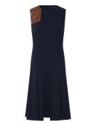 Lauren Ralph Lauren Faux-Leather-Trim Georgette Dress Marinblå