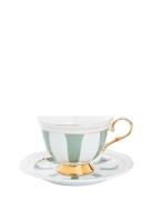Hilke Collection Cup With Saucer - Strisce Salvia Grön