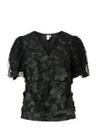 YAS Yasflowering Ss V-Neck Top - D2D Svart