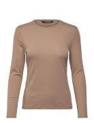 Lauren Ralph Lauren Cotton-Blend Long-Sleeve Top Beige