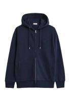 GANT Reg Tonal Shield Full Zip Hoodie Marinblå