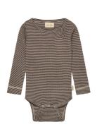 Petit Piao Ppdante Body L/S Merino Wool Stripe Brun