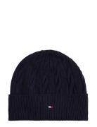 Tommy Hilfiger Th Flag Cable Knit Beanie Marinblå