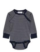 Geggamoja Body L.s Navy Beige Stripe Marinblå
