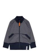 Geggamoja Zip Sweater Navy Beige Stripe Marinblå