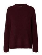 Selected Slfgabriella Ls Knit New O-Neck Noos Burgundy