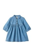 Copenhagen Colors Organic Denim Dress W. Puff Sleeves Blå