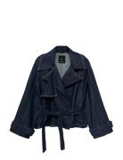 Mango Short Denim Trench Coat With Belt Marinblå
