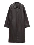 Mango Long Faux Leather Trench Coat Brun