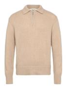 Selected Slhcody Ls Knit Relaxed Half Zip Polo Beige