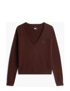 Tommy Jeans Tjw Essential Vneck Sweater Ext Brun