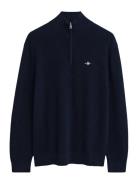 GANT Cotton Merino Ribbed Half Zip Marinblå