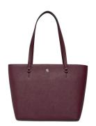 Lauren Ralph Lauren Crosshatch Leather Medium Karly Tote Burgundy