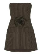 ROTATE Birger Christensen Pinstripe Belted Long Top Brun
