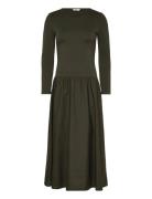 GANT Midi Jersey Woven Combo Ls Dress Khaki Green