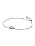 Pandora Sterling Silver Bracelet With Clear Cubic Zirconia And Sliding...