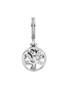 Pandora Family Tree Silver Dangle With 14K And Clear Cubic Zirconia Si...