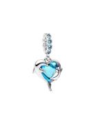Pandora Dolphins Sterling Silver Dangle With Aqua Blue Murano Glass An...