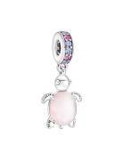 Pandora Sea Turtle Sterling Silver Dangle With Frosted Dichroic Pink M...