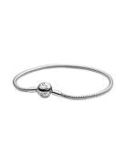 Pandora Snake Chain Silver Bracelet With Round Clasp Silver