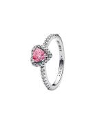 Pandora Heart Sterling Silver Ring With Fancy Pink And Clear Cubic Zir...