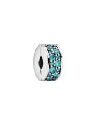 Pandora Silver Clip With Teal Cubic Zirconia And Silic Grip Silver
